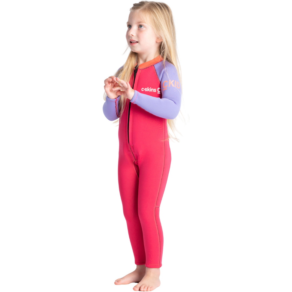 2025 C-Skins Junior C-KID 3/2mm Front Zip Wetsuit C-BA32ST - Coral / Lilac